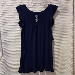 Croft & Barrow Women's Navy Ruffle Pajama Top 2X